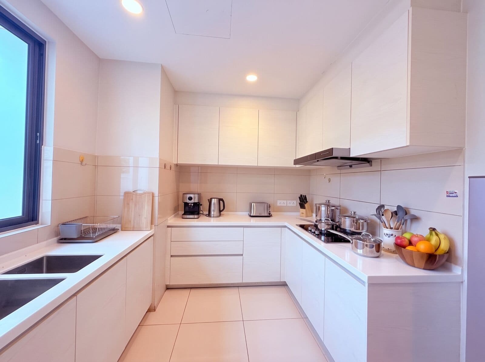 The fully equipped shared kitchen at Kombat House